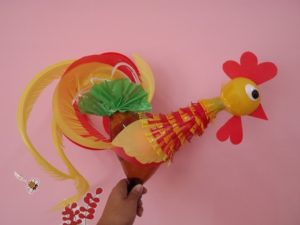 Cock from plastic bottles and disposable tableware 9