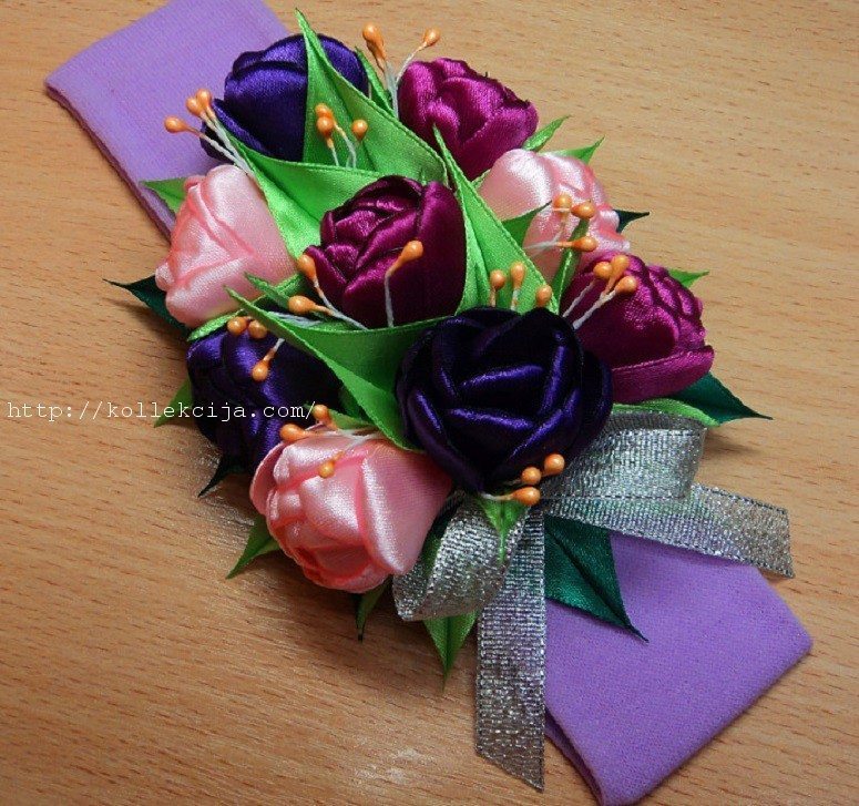 Tulips from satin ribbons 1