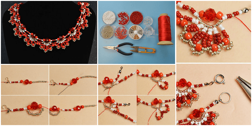 How to Make a Delicate Red Flower Choker Necklace With Beads Mother's Day Craft Ideas