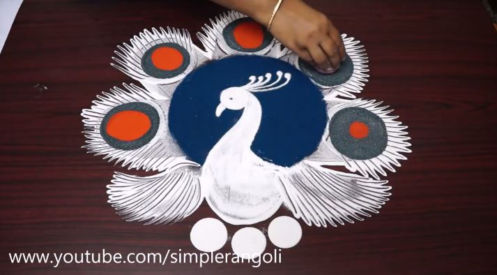 Latest and Simple Peacock Rangoli Designs Using Tools and Techniques - Step  By Step - Art & Craft Ideas