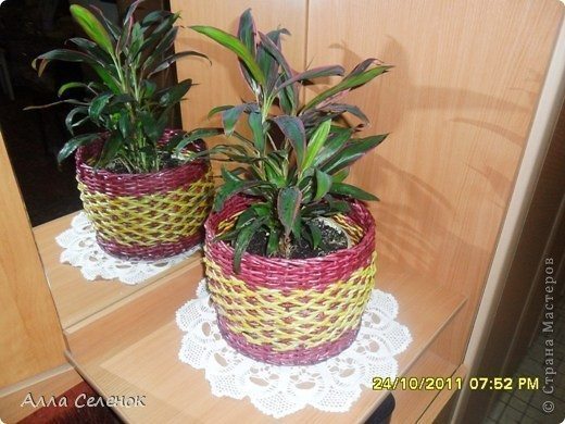 Wicker plant pots from newspaper tubes 1